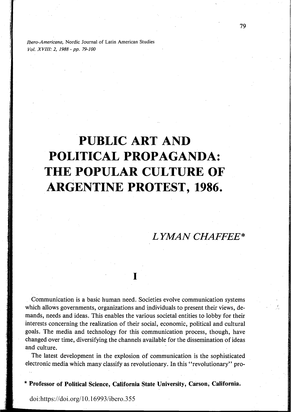 Public Art and Political Propaganda: the Popular Culture of Argentine Protest, 1986