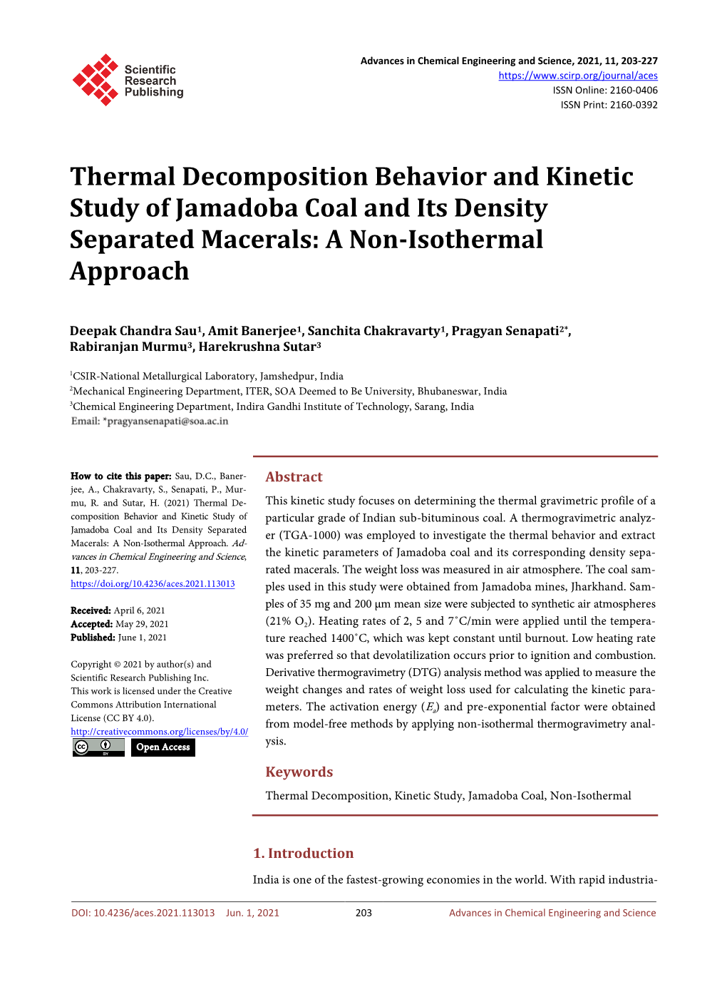 Thermal Decomposition Behavior and Kinetic Study of Jamadoba Coal and Its Density Separated Macerals: a Non-Isothermal Approach