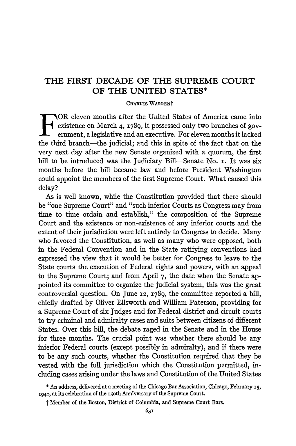 The First Decade of the Supreme Court of the United States*