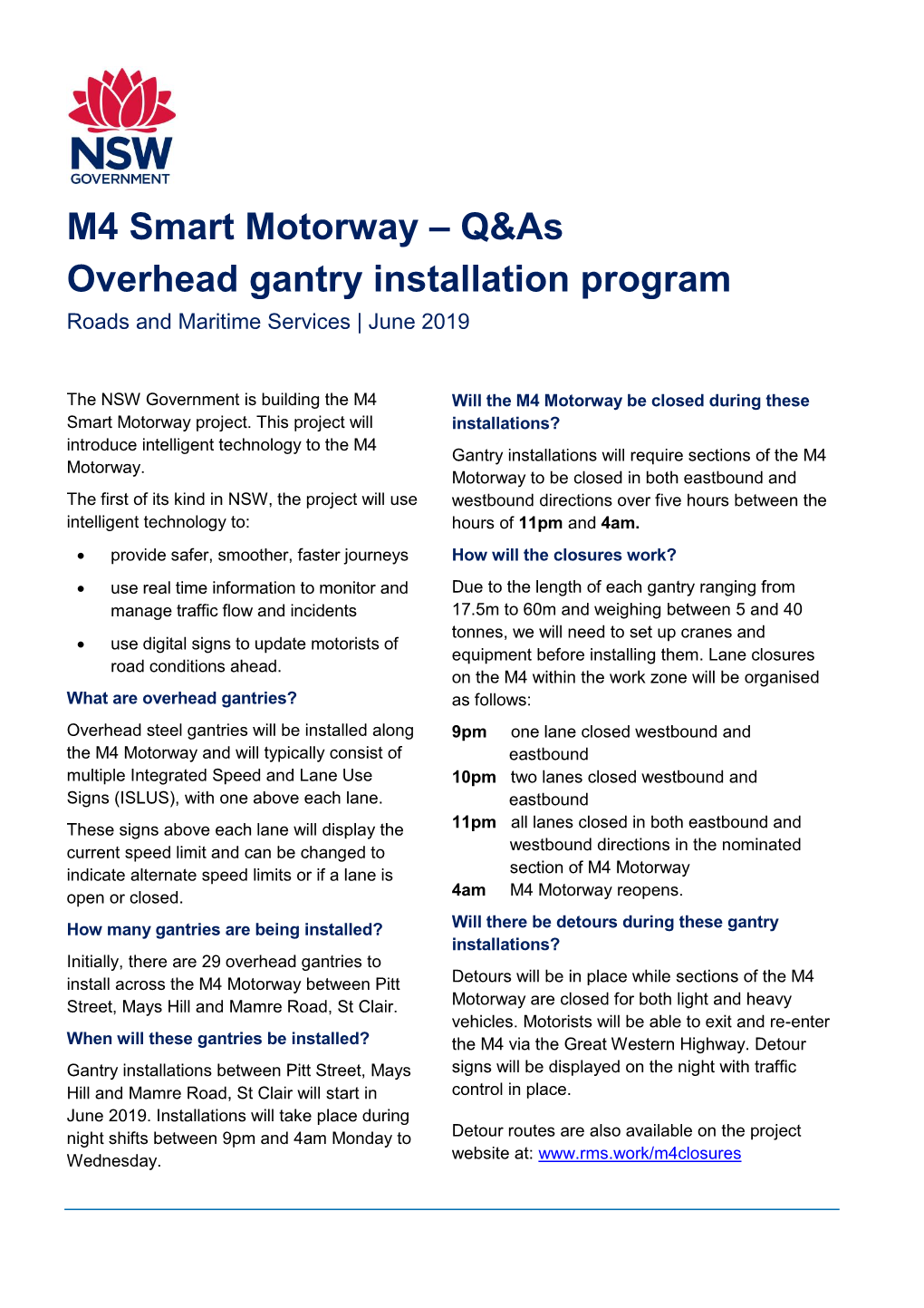 M4 Smart Motorway – Q&As Overhead Gantry Installation Program