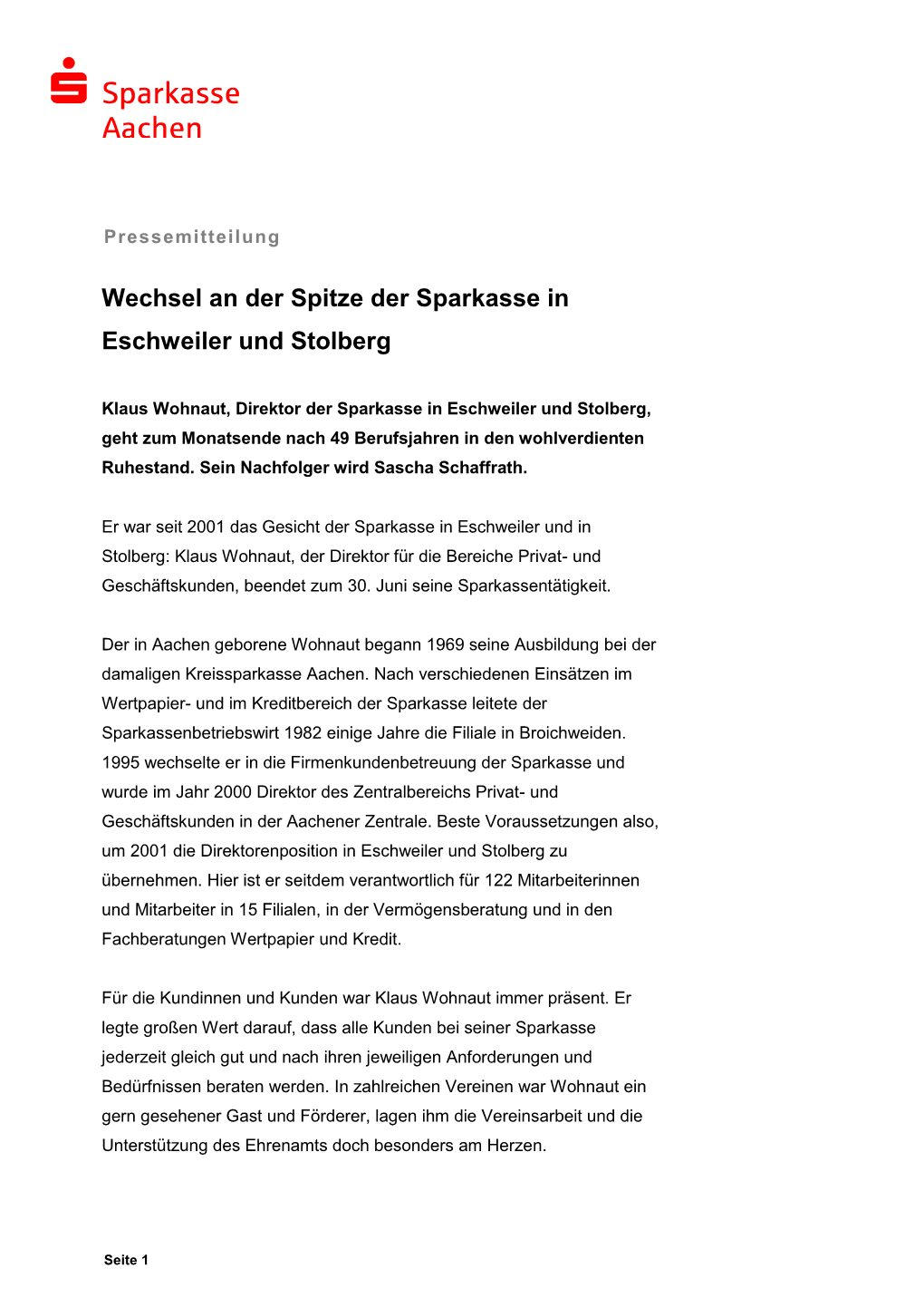 Wechsel an Der Spitze Der Sparkasse in Eschweiler Und Stolberg