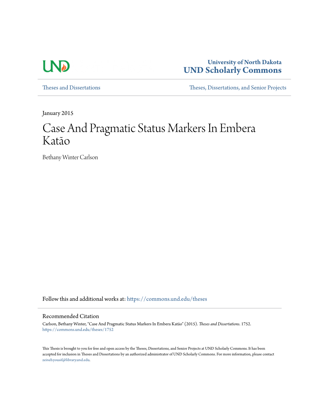 Case and Pragmatic Status Markers in Embera Katão Bethany Winter Carlson