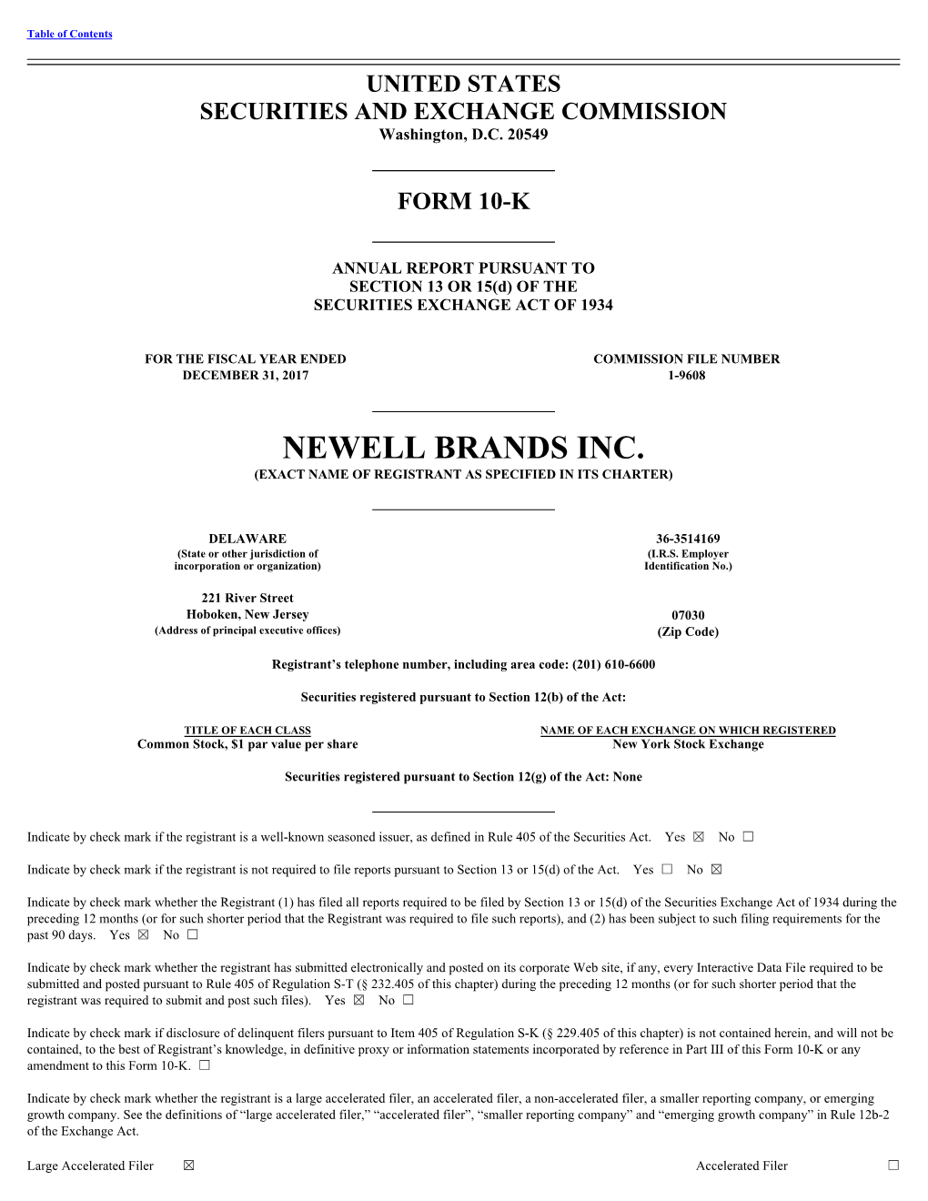 Newell Brands Inc. (Exact Name of Registrant As Specified in Its Charter)