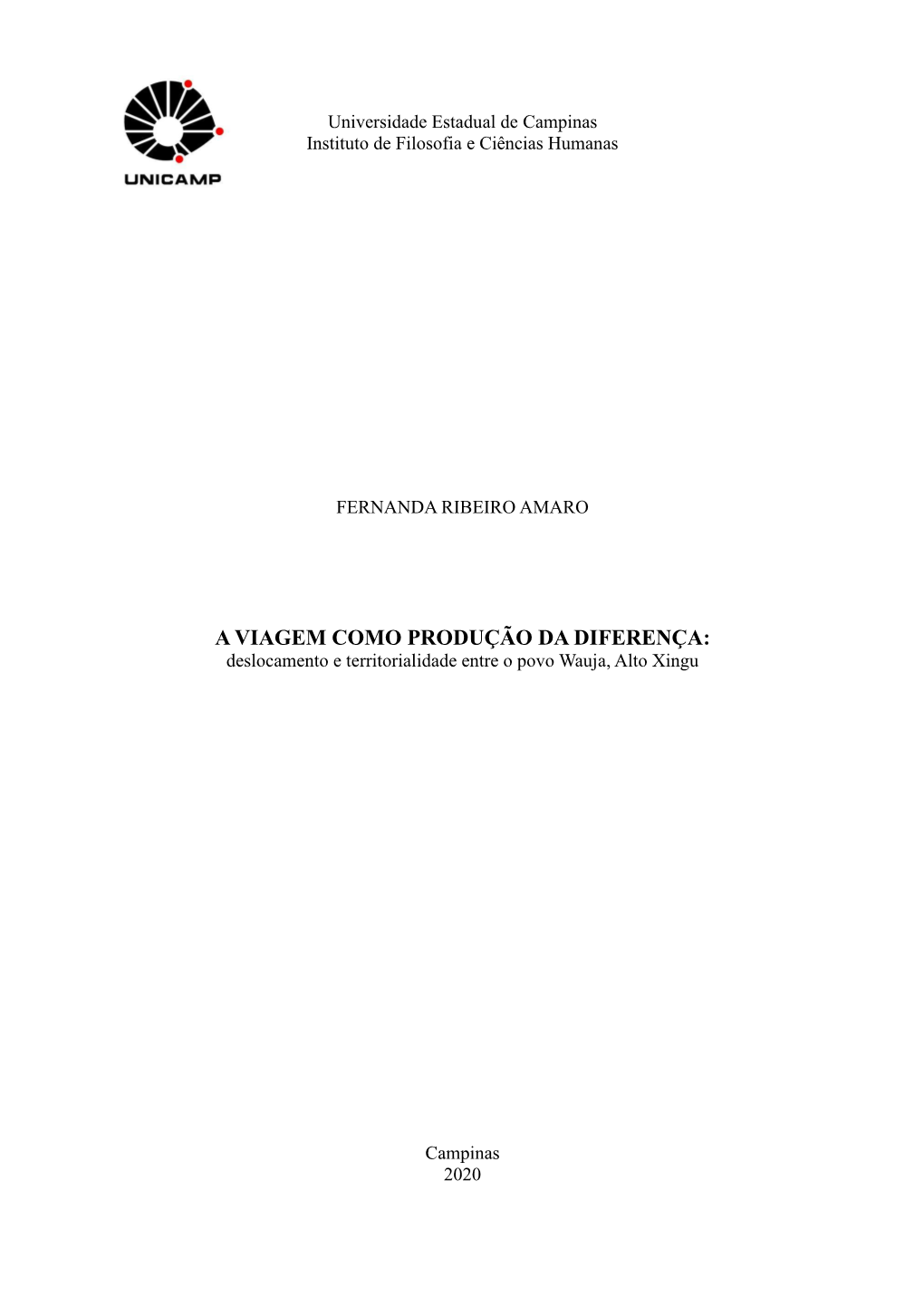 A VIAGEM COMO PRODUÇÃO DA DIFERENÇA: Deslocamento E Territorialidade Entre O Povo Wauja, Alto Xingu