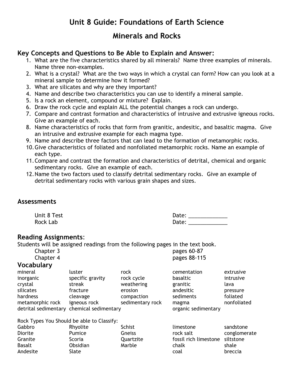 Unit 8 Guide: Foundations of Earth Science