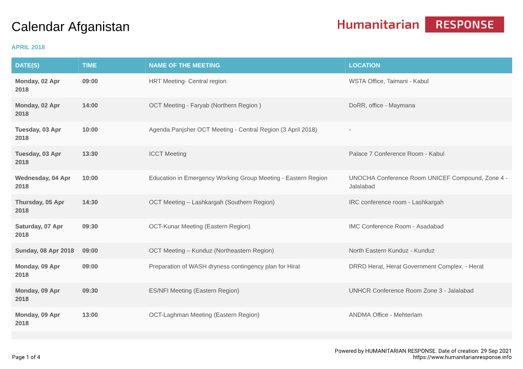 Calendar Afghanistan