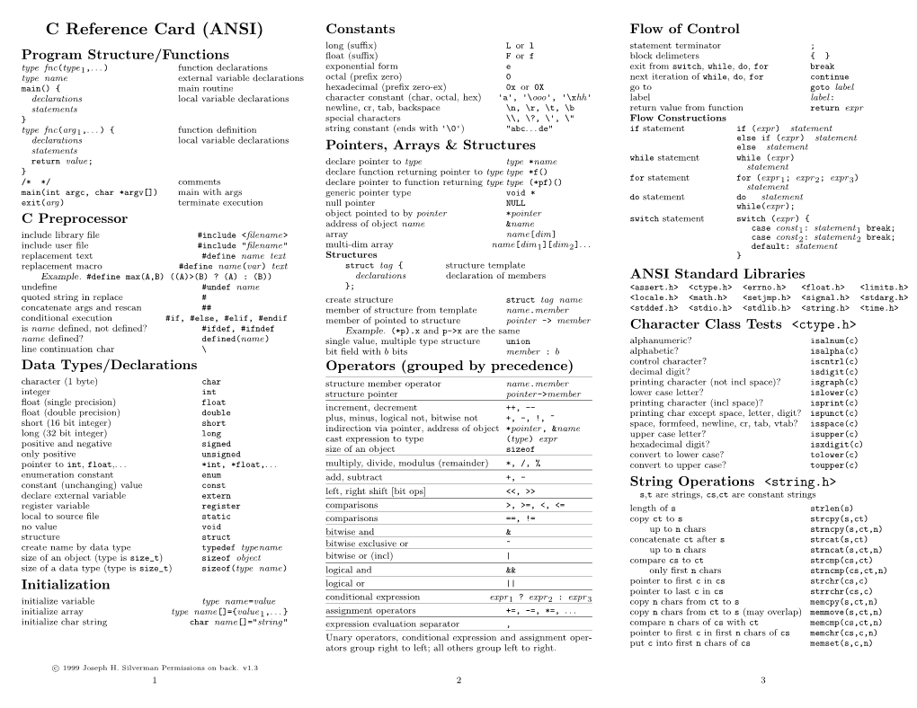 C Reference Card (ANSI)