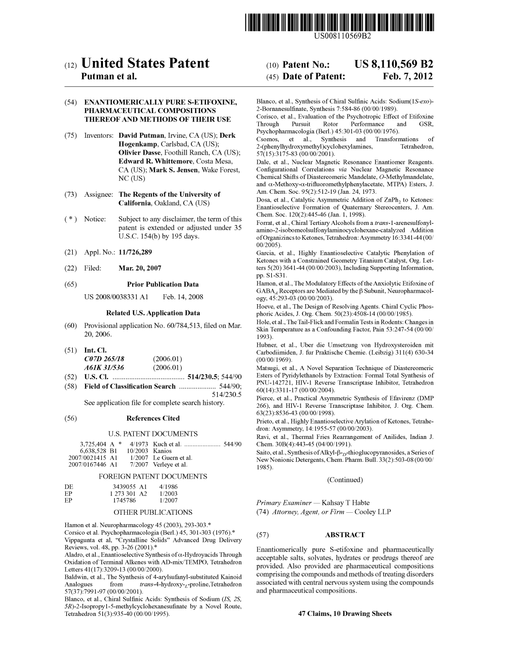 (12) United States Patent (10) Patent No.: US 8,110,569 B2 Putman Et Al