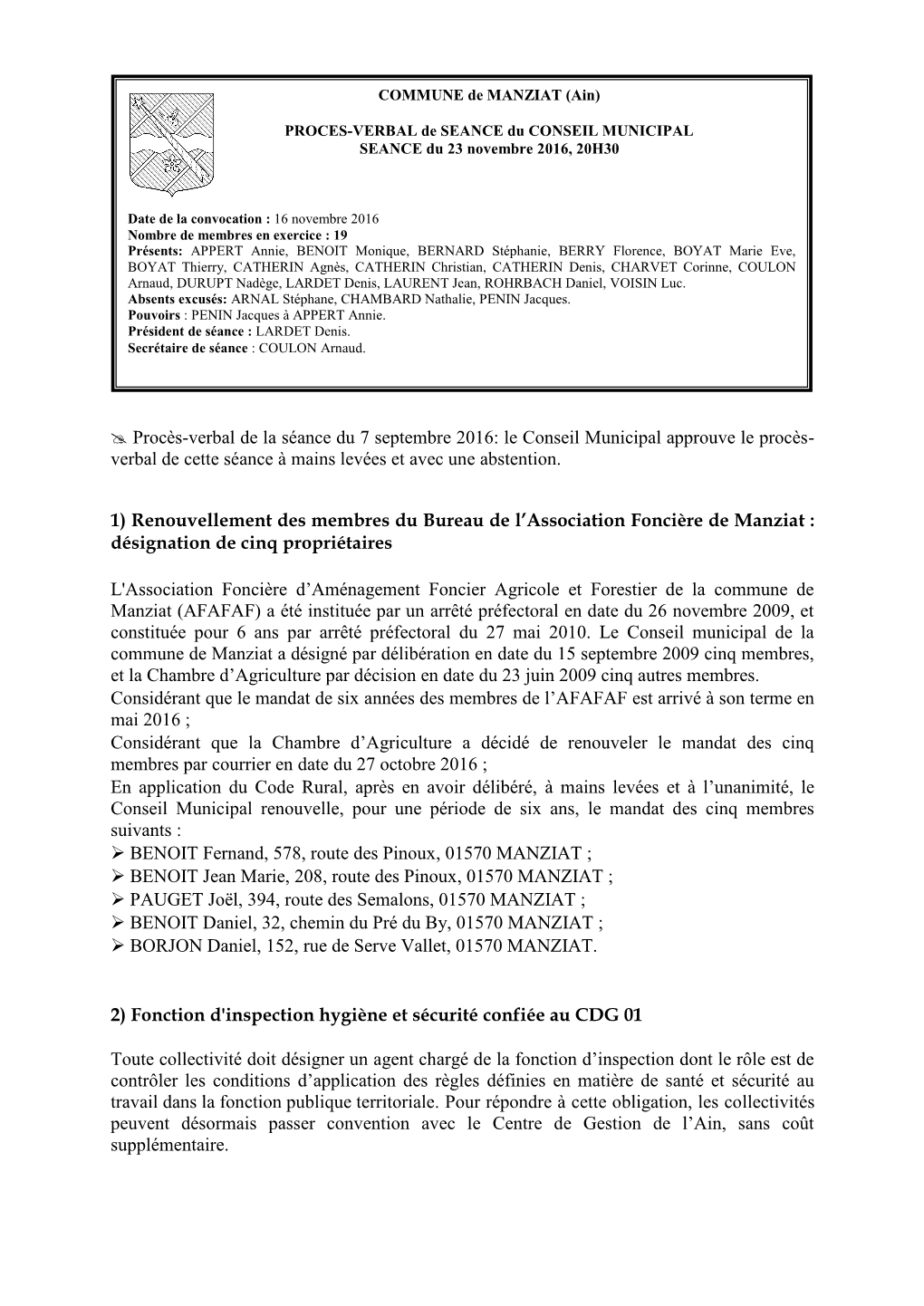 SEANCE DU CONSEIL MUNICIPAL Du 28 Janvier