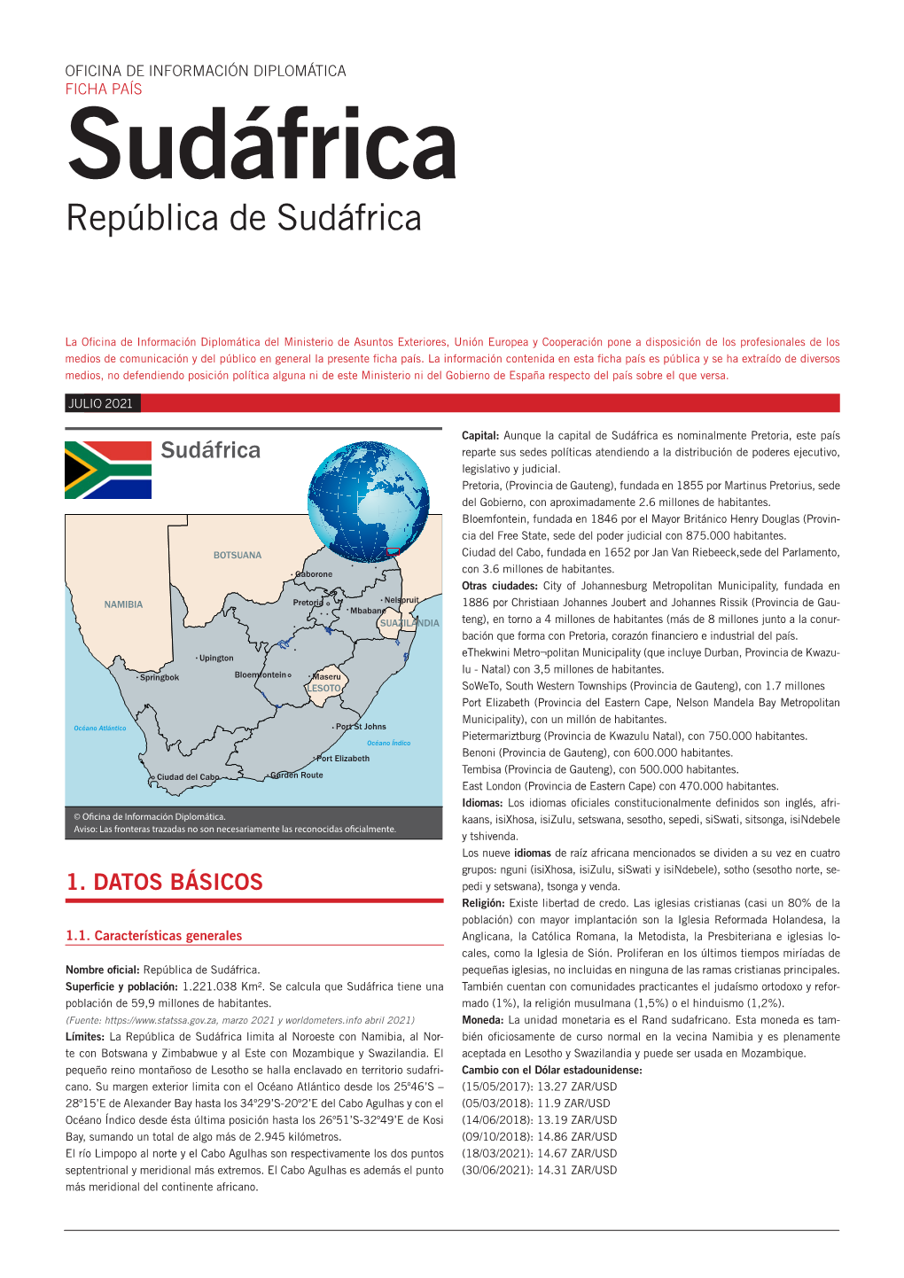 FICHA PAÍS Sudáfrica República De Sudáfrica