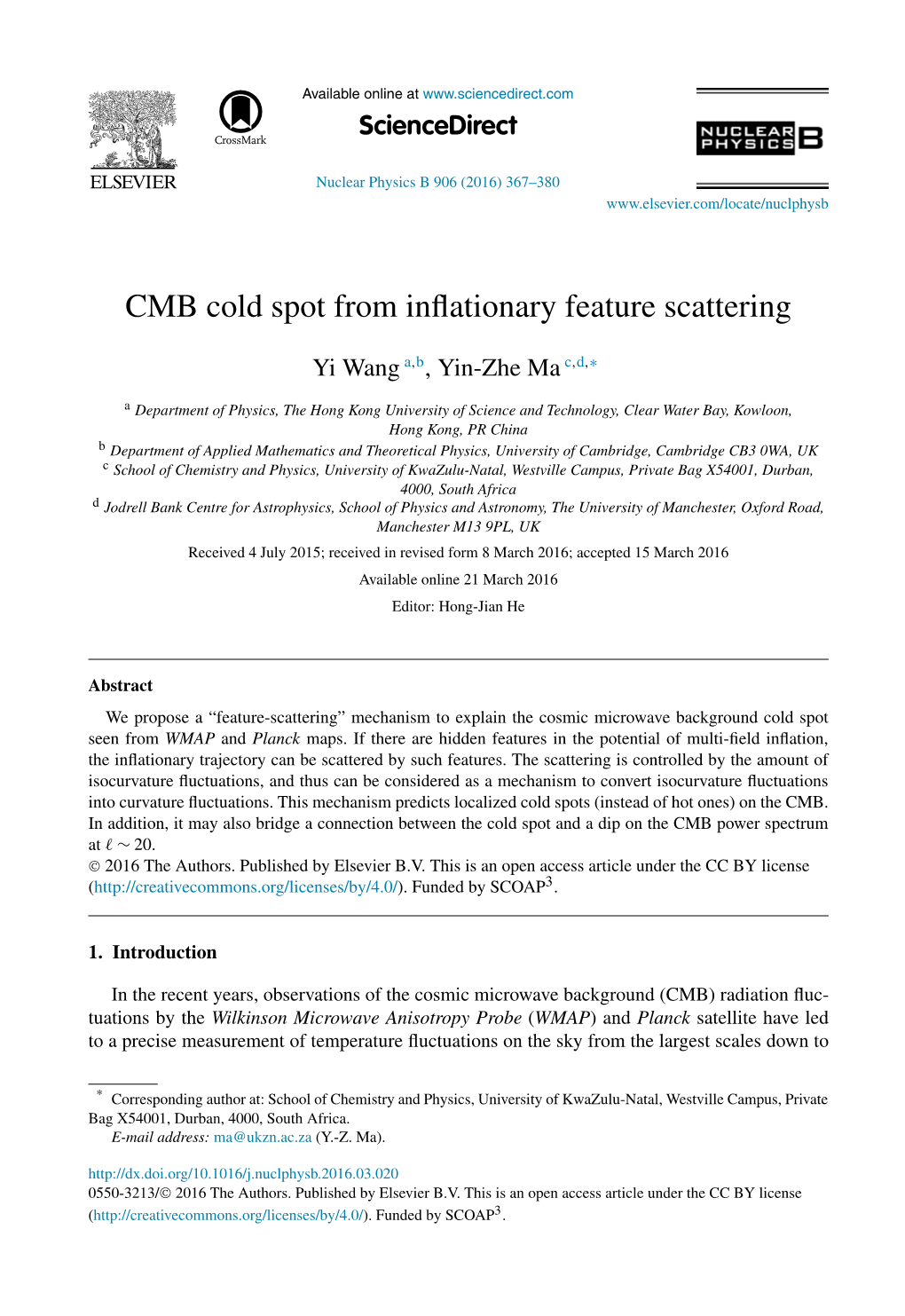 CMB Cold Spot from Inflationary Feature Scattering