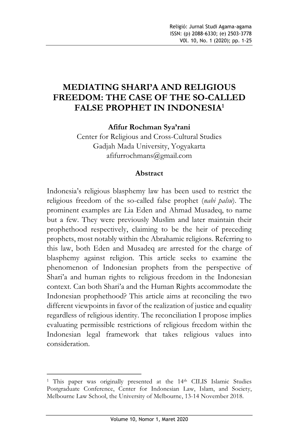 Mediating Shari'a and Religious Freedom: the Case