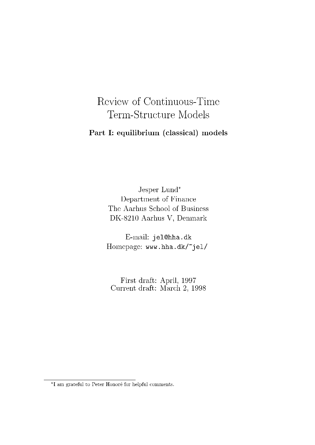 Review of Continuous-Time Term-Structure Models