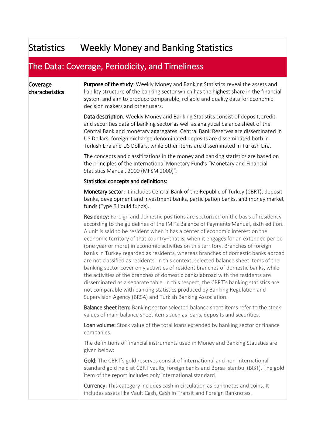 Statistics Weekly Money and Banking Statistics