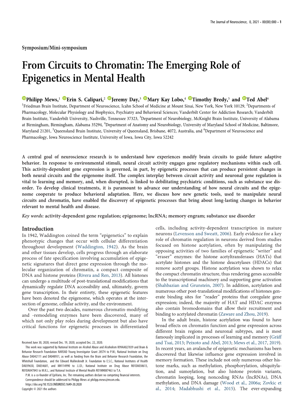 From Circuits to Chromatin: the Emerging Role of Epigenetics in Mental Health