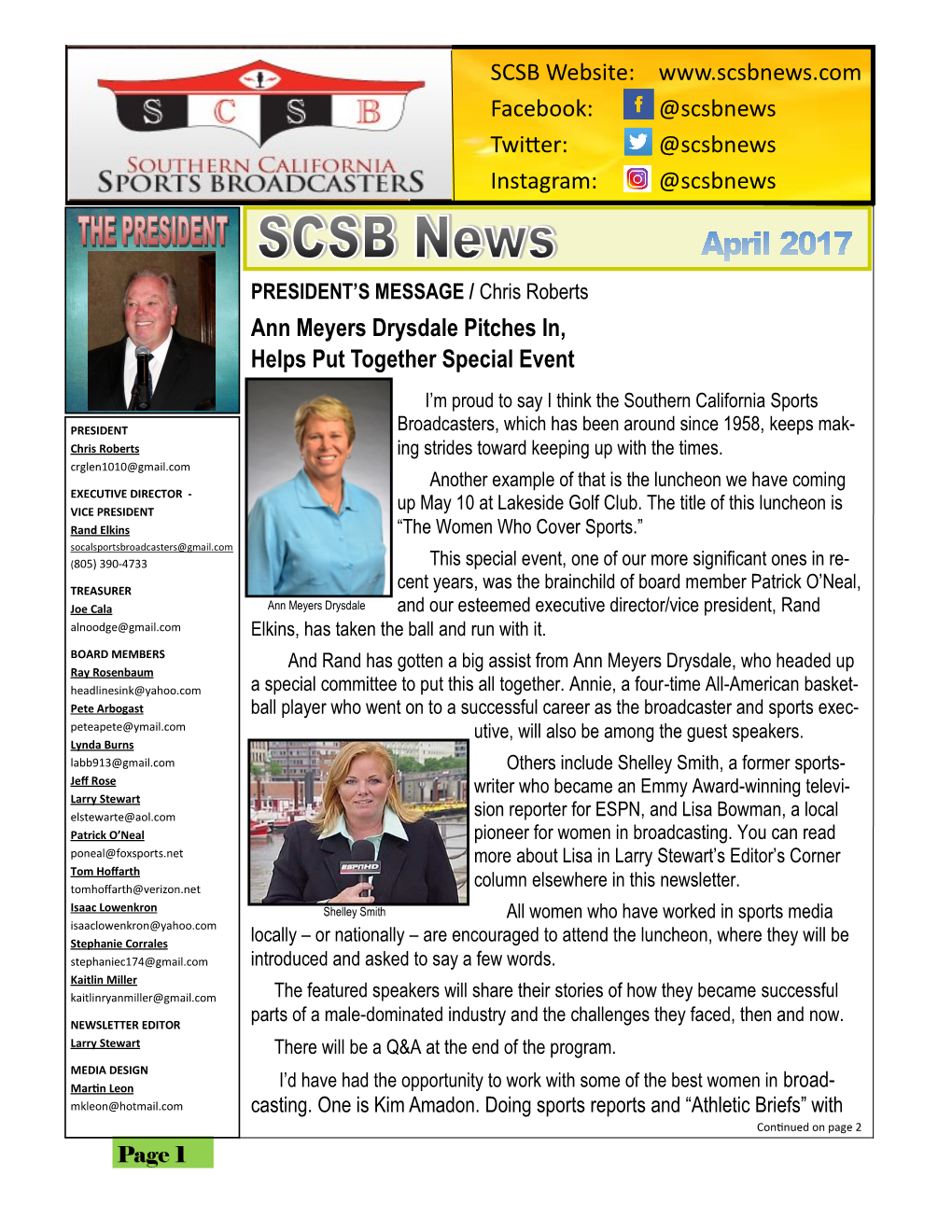 Ann Meyers Drysdale Pitches In, SCSB Website