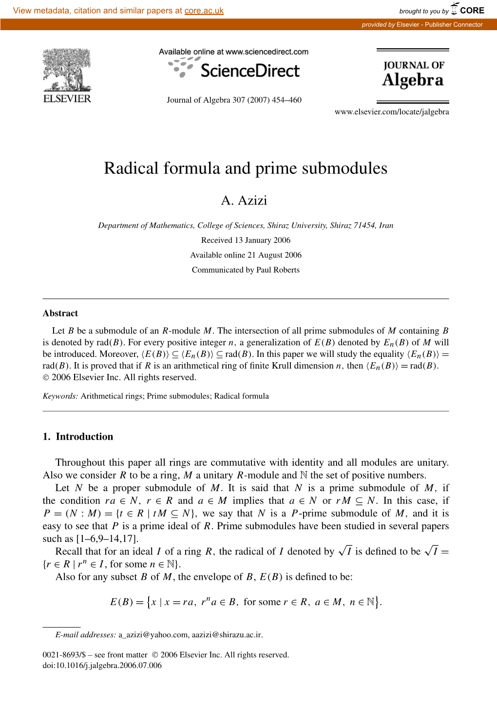 Radical Formula and Prime Submodules