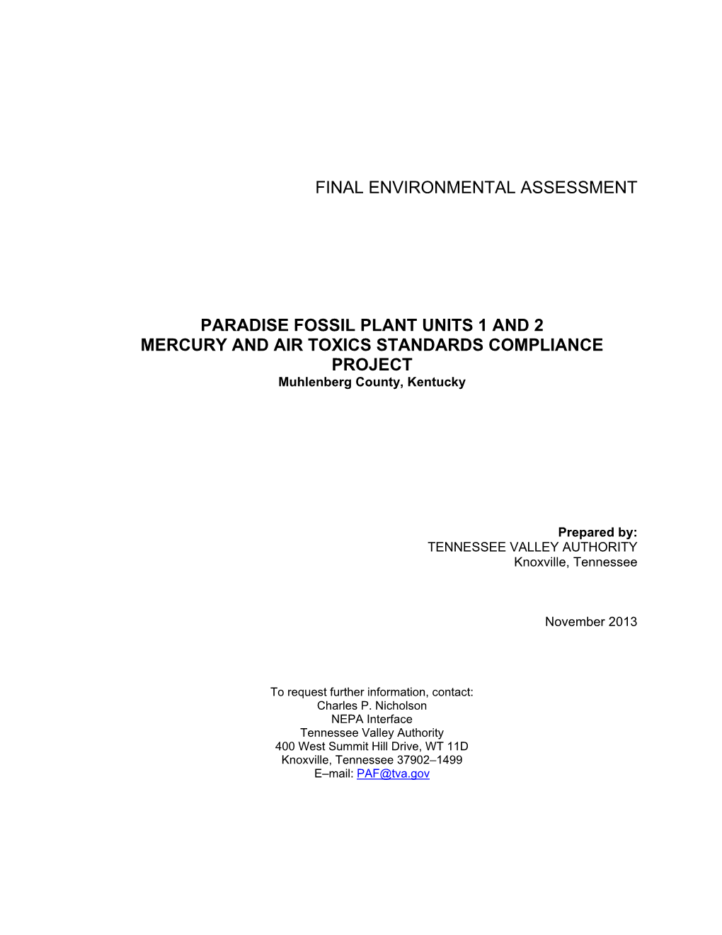 Final Environmental Assessment Paradise Fossil