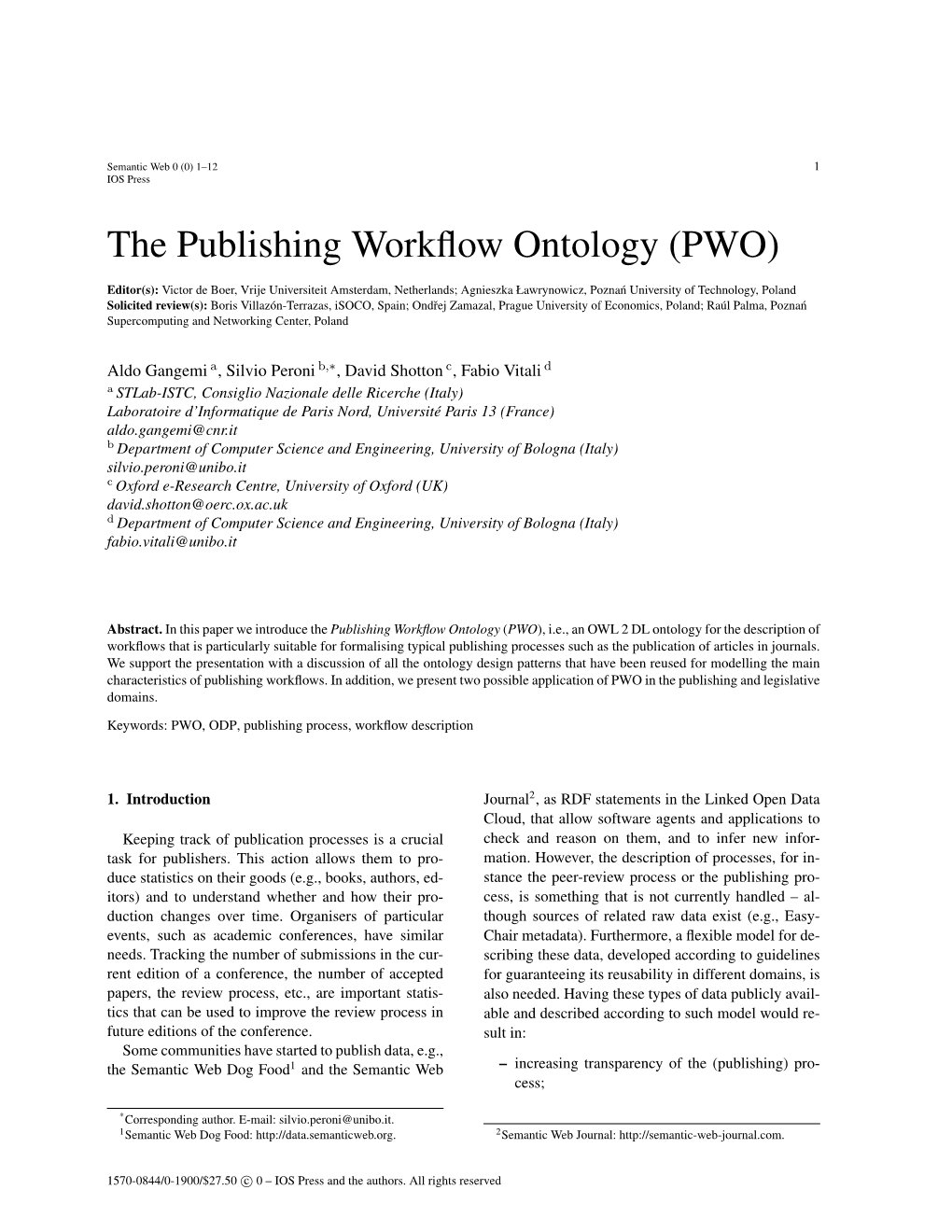 The Publishing Workflow Ontology (PWO)