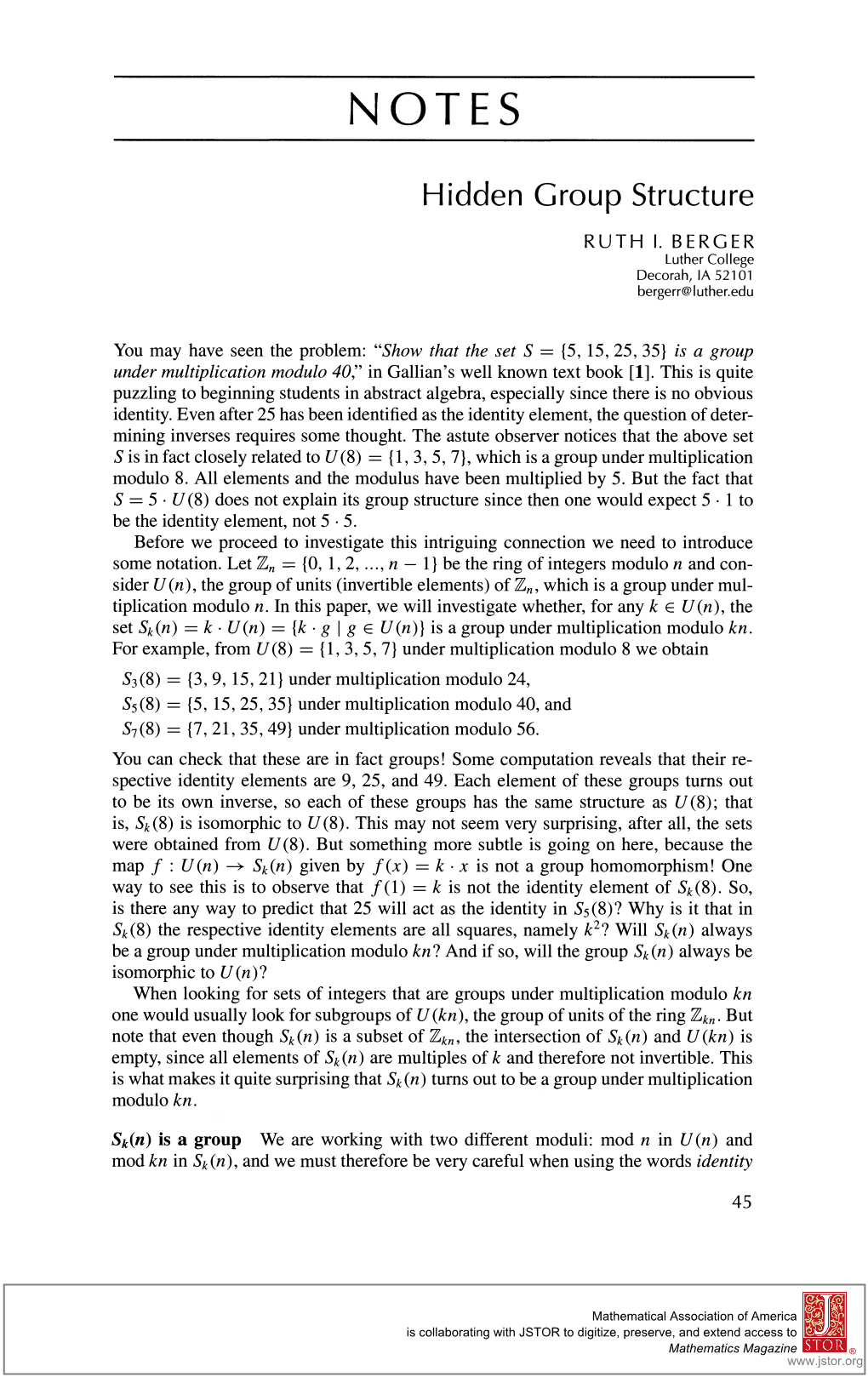 NOTES Hidden Group Structure