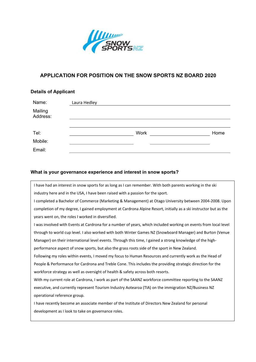 Board Member Application Form