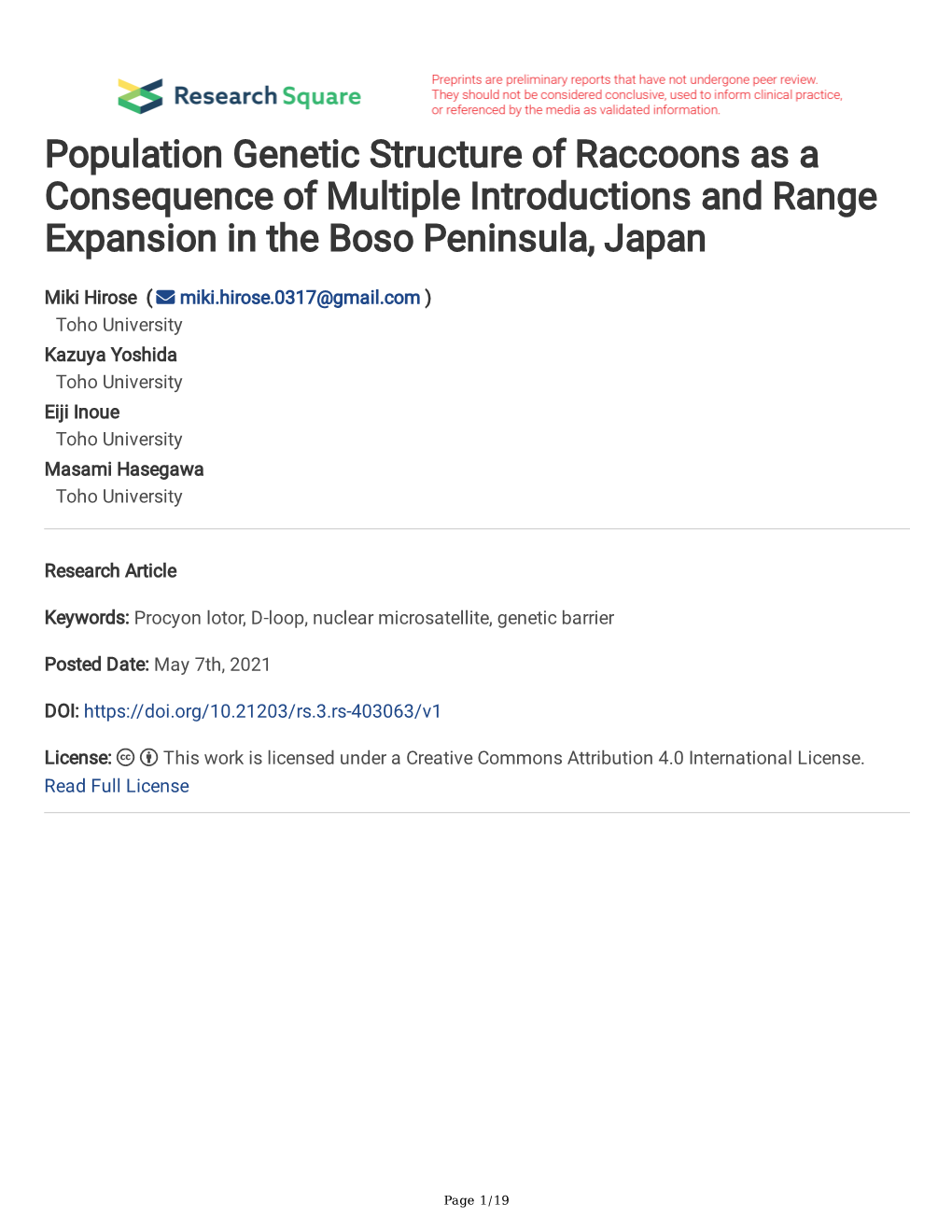 Population Genetic Structure of Raccoons As a Consequence of Multiple Introductions and Range Expansion in the Boso Peninsula, Japan