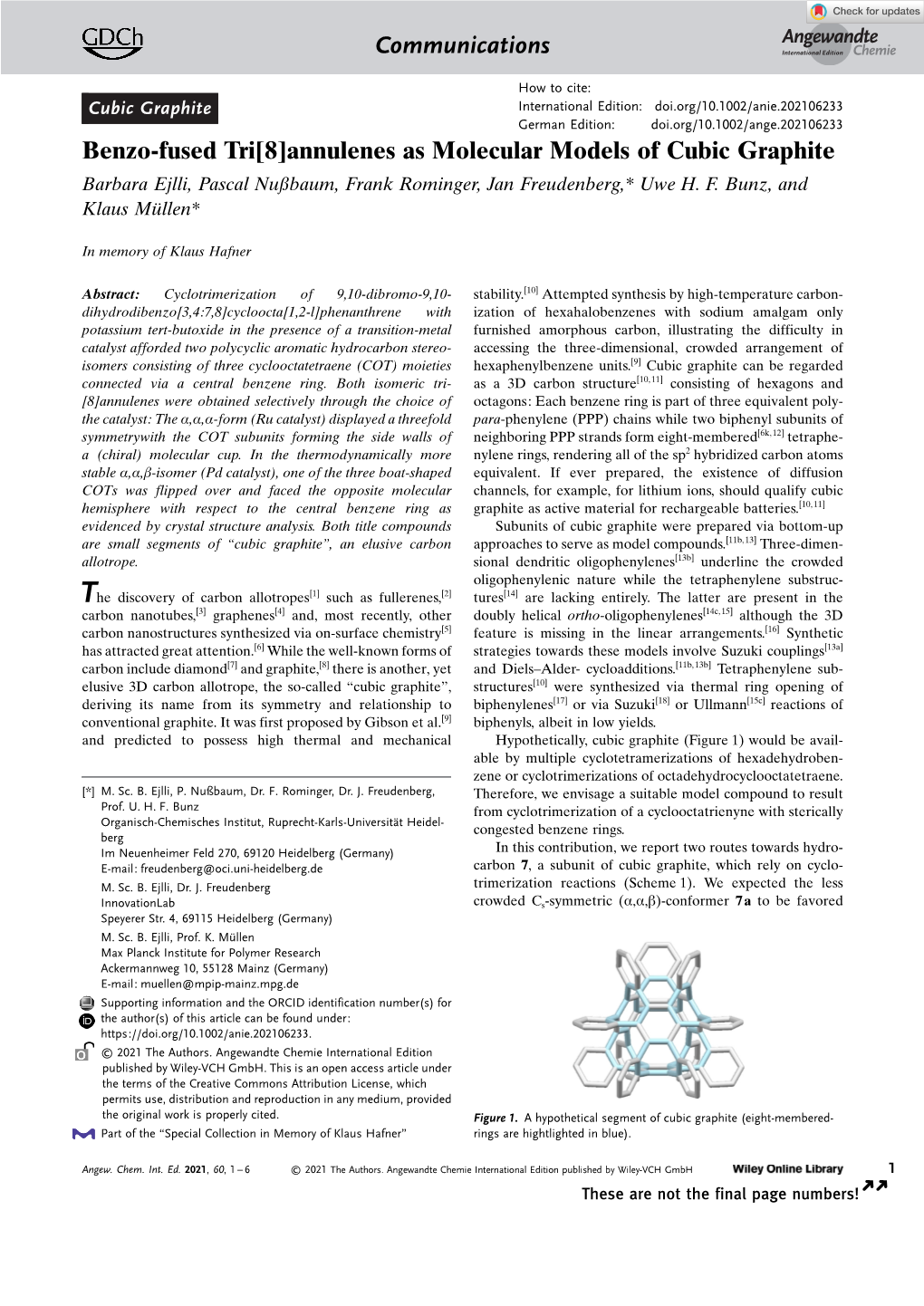 Benzo‐Fused Tri[8]Annulenes As Molecular Models of Cubic Graphite