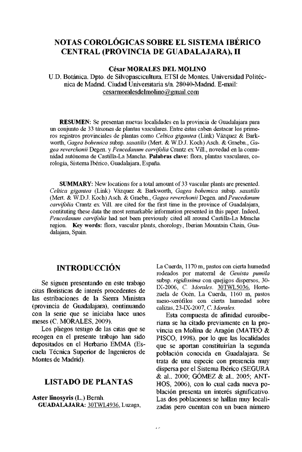 Notas Corologicas Sobre El Sistema Iberico Central (Provincia De Guadalajara), Ii