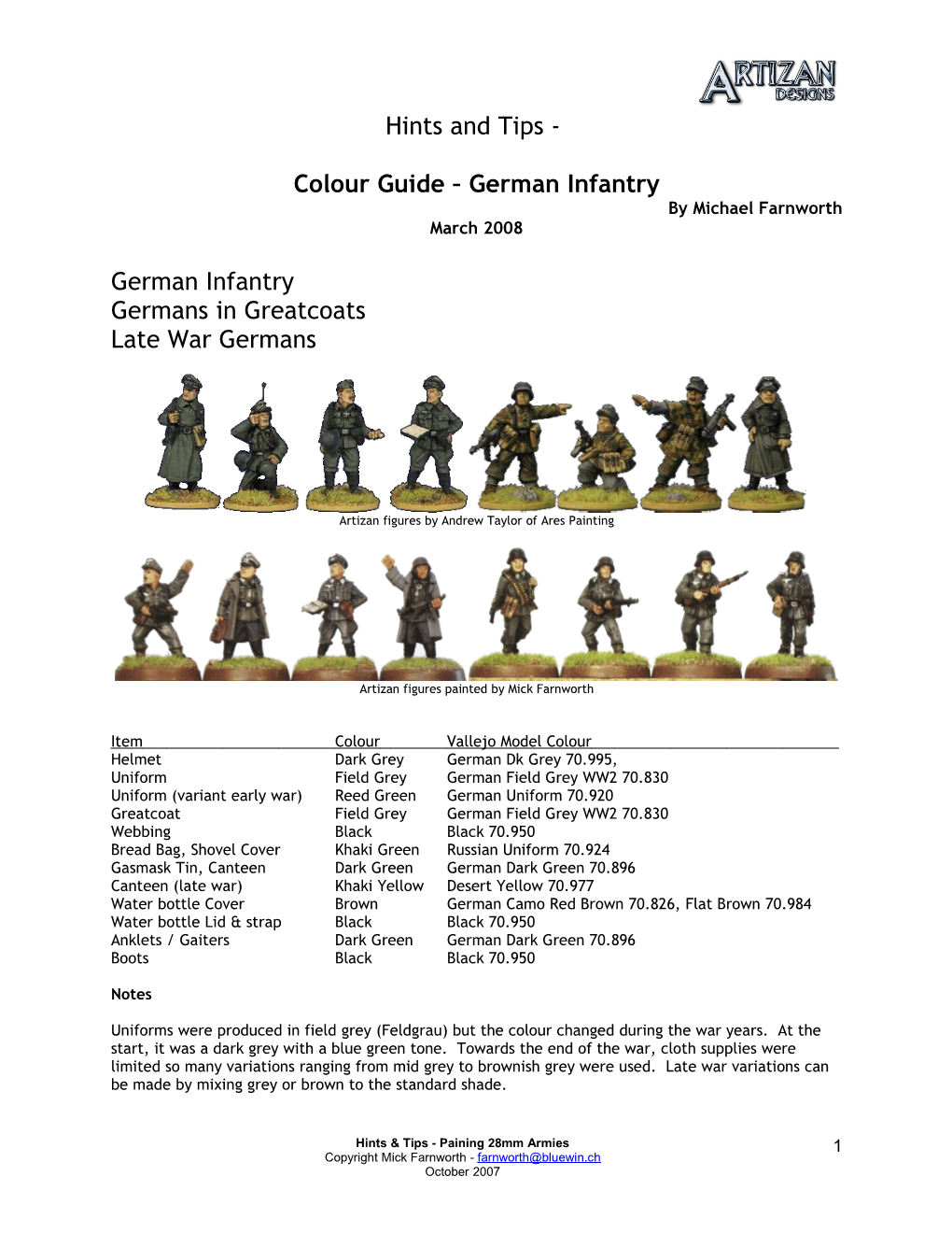 German Army Colour Guide