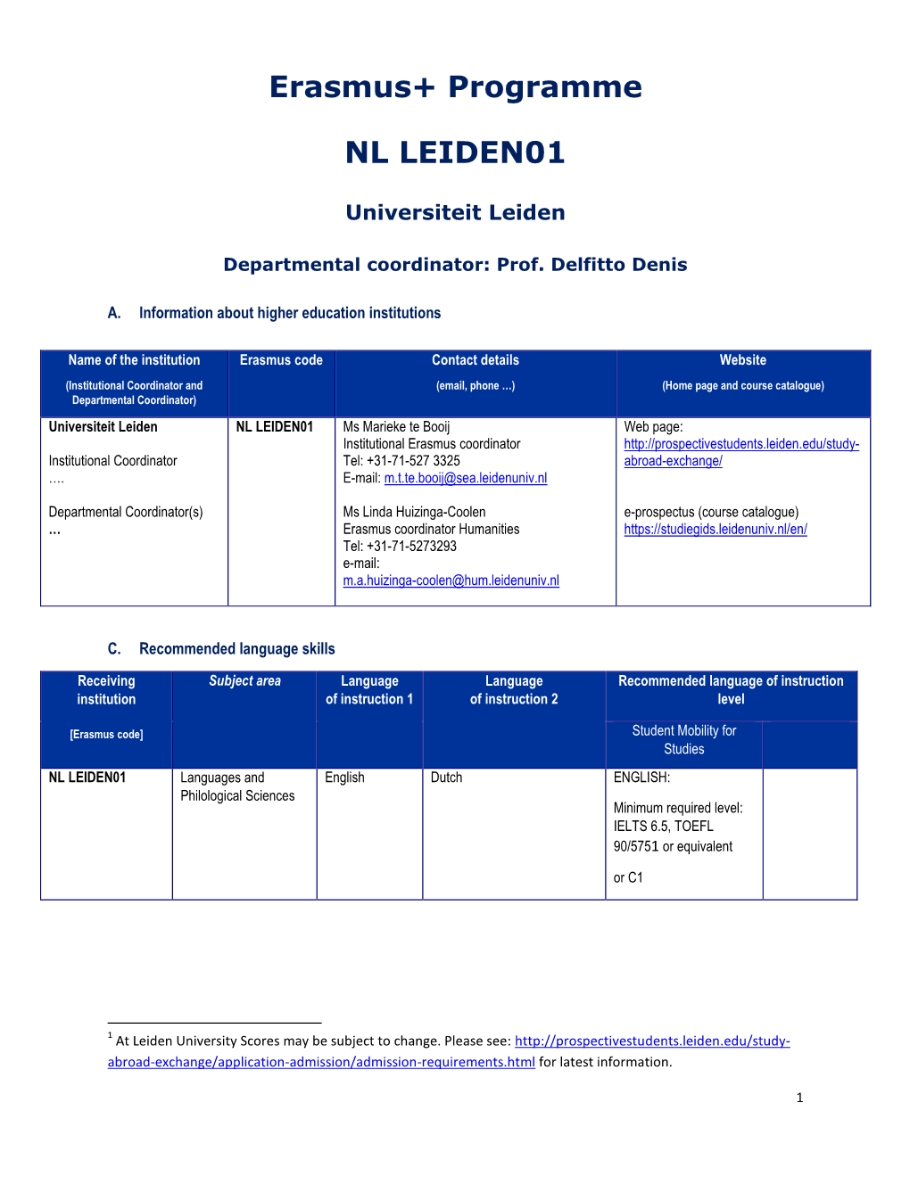Erasmus+ Programme NL LEIDEN01