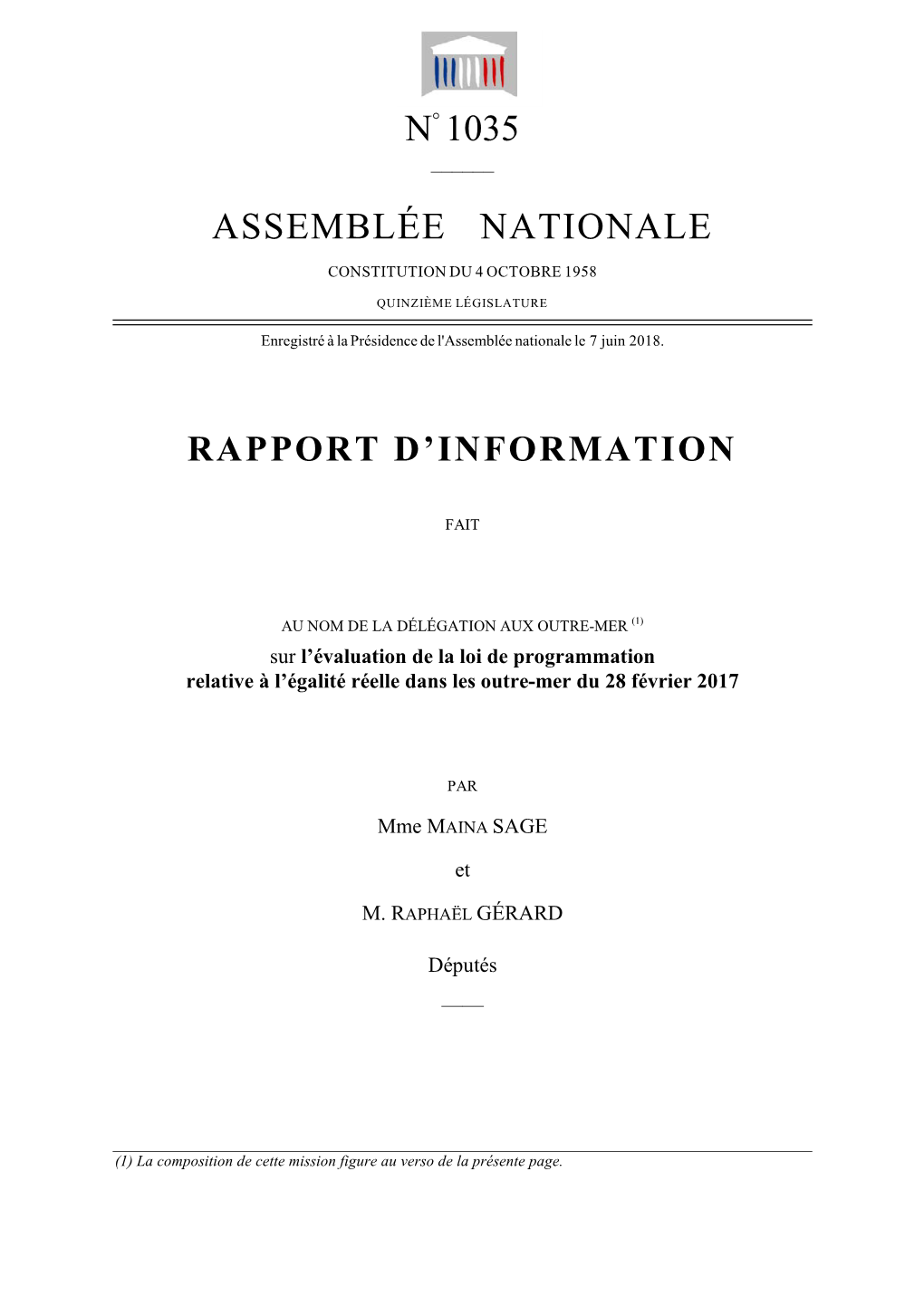 N° 1035 Assemblée Nationale