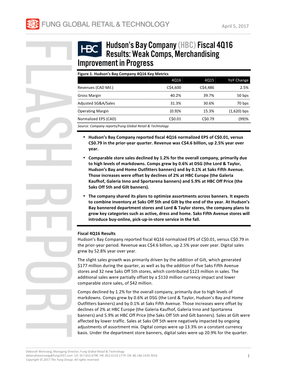 Hudson's Bay Company (HBC) Fiscal 4Q16 Results