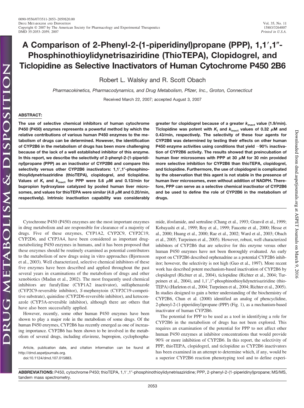 Thiotepa), Clopidogrel, and Ticlopidine As Selective Inactivators of Human Cytochrome P450 2B6