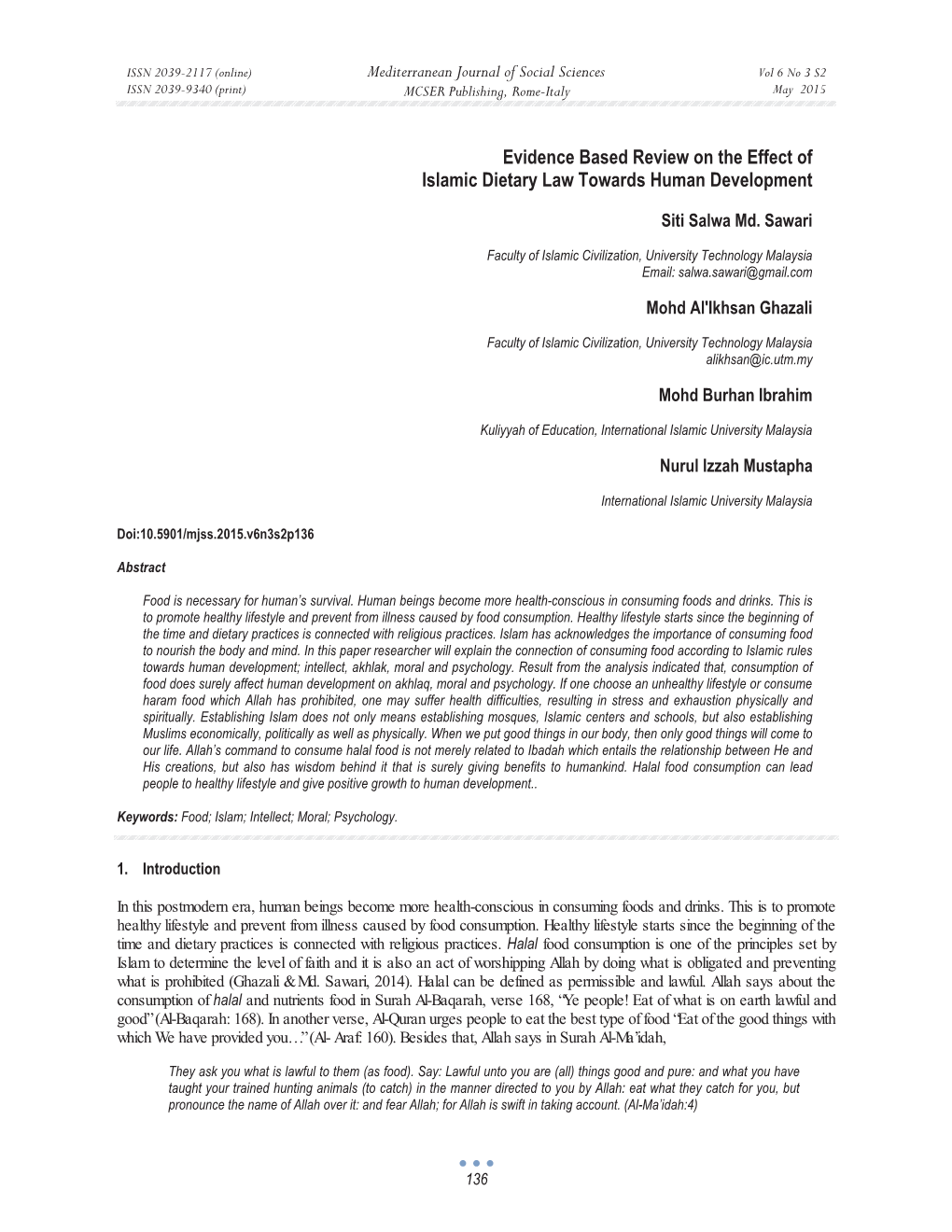 Evidence Based Review on the Effect of Islamic Dietary Law Towards Human Development