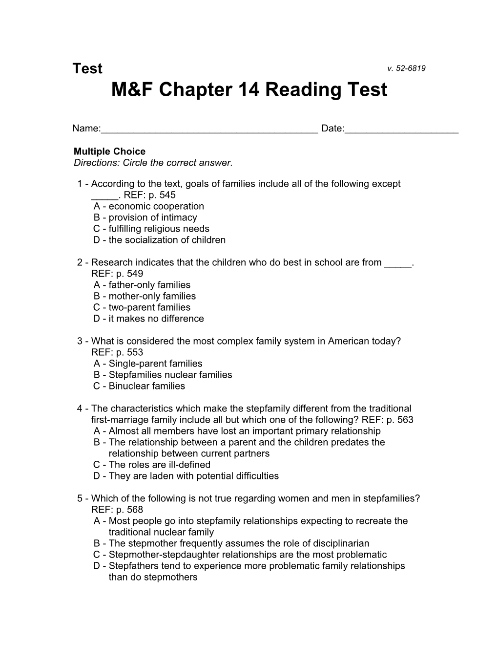 Multiple Choice Directions: Circle the Correct Answer s1