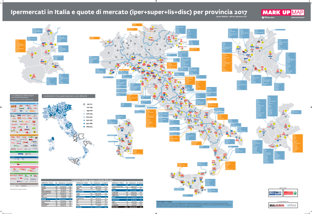 Ipermercati in Italia E Quote Di Mercato (Iper+Super+Lis+Disc) Per Provincia 2017 MAP Fonte: Nielsen - Dati Al 1 Gennaio 2017