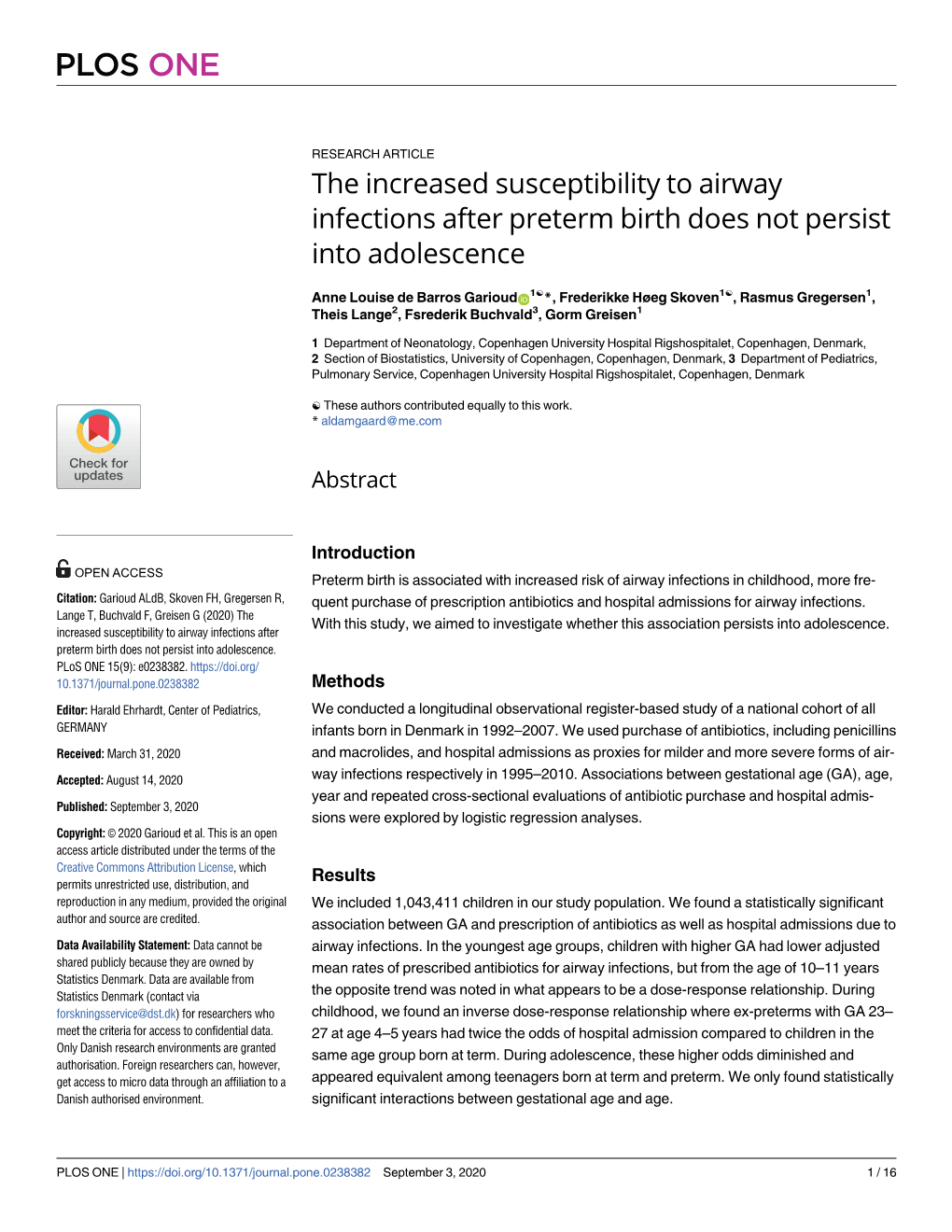 The Increased Susceptibility to Airway Infections After Preterm Birth Does Not Persist Into Adolescence