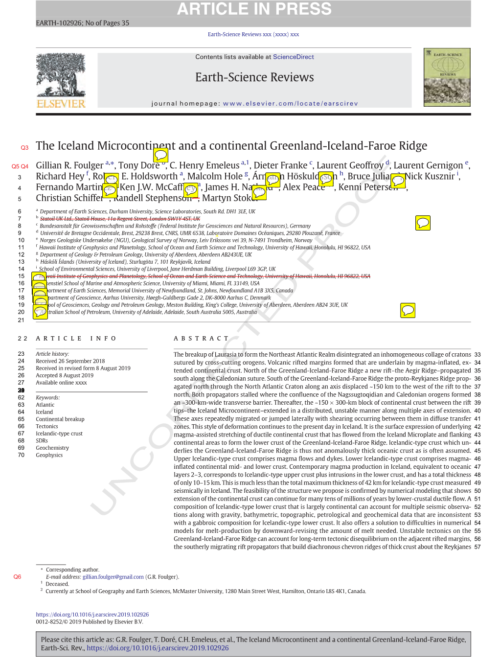 The Iceland Microcontinent and a Continental Greenland-Iceland-Faroe Ridge