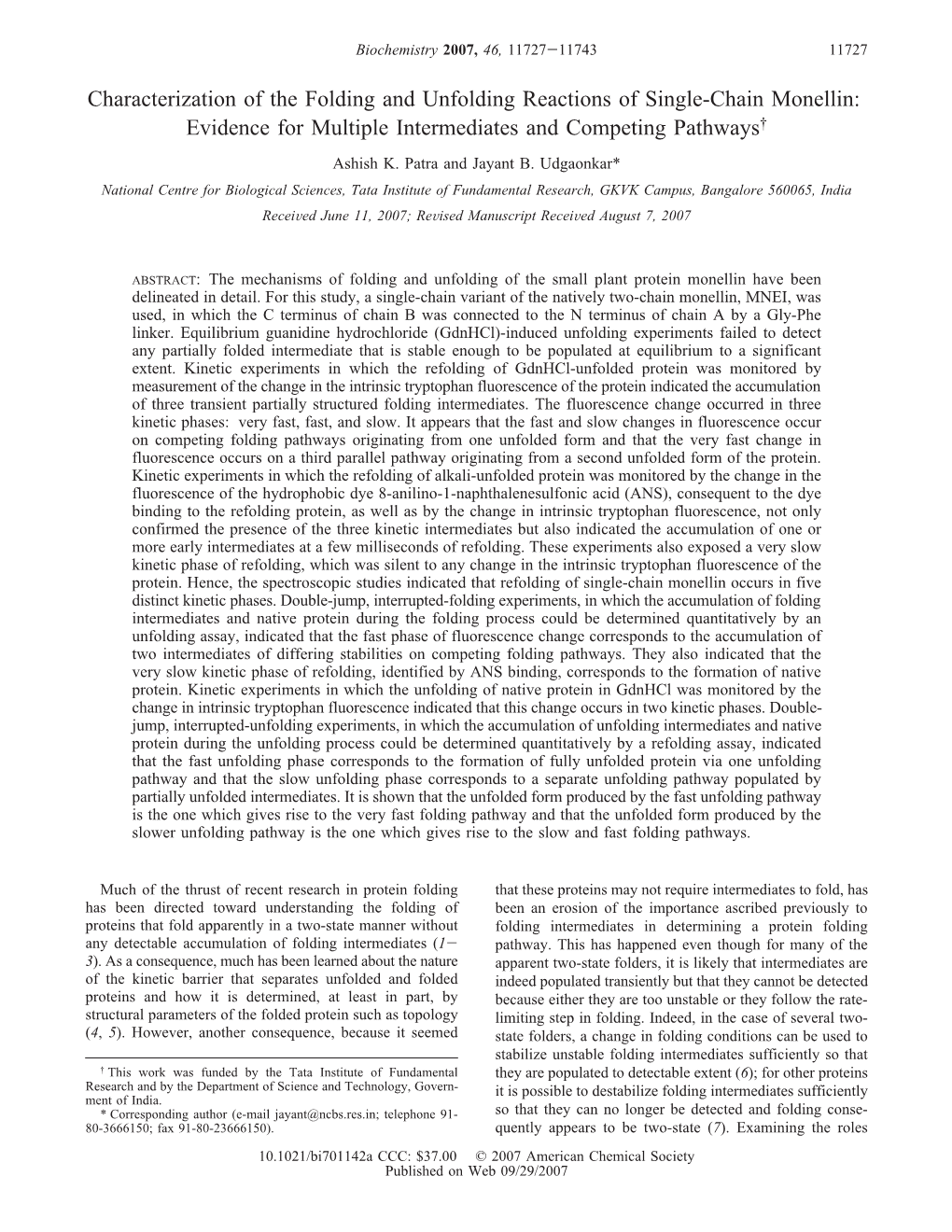 Characterization of the Folding and Unfolding Reactions of Single-Chain Monellin: Evidence for Multiple Intermediates and Competing Pathways† Ashish K