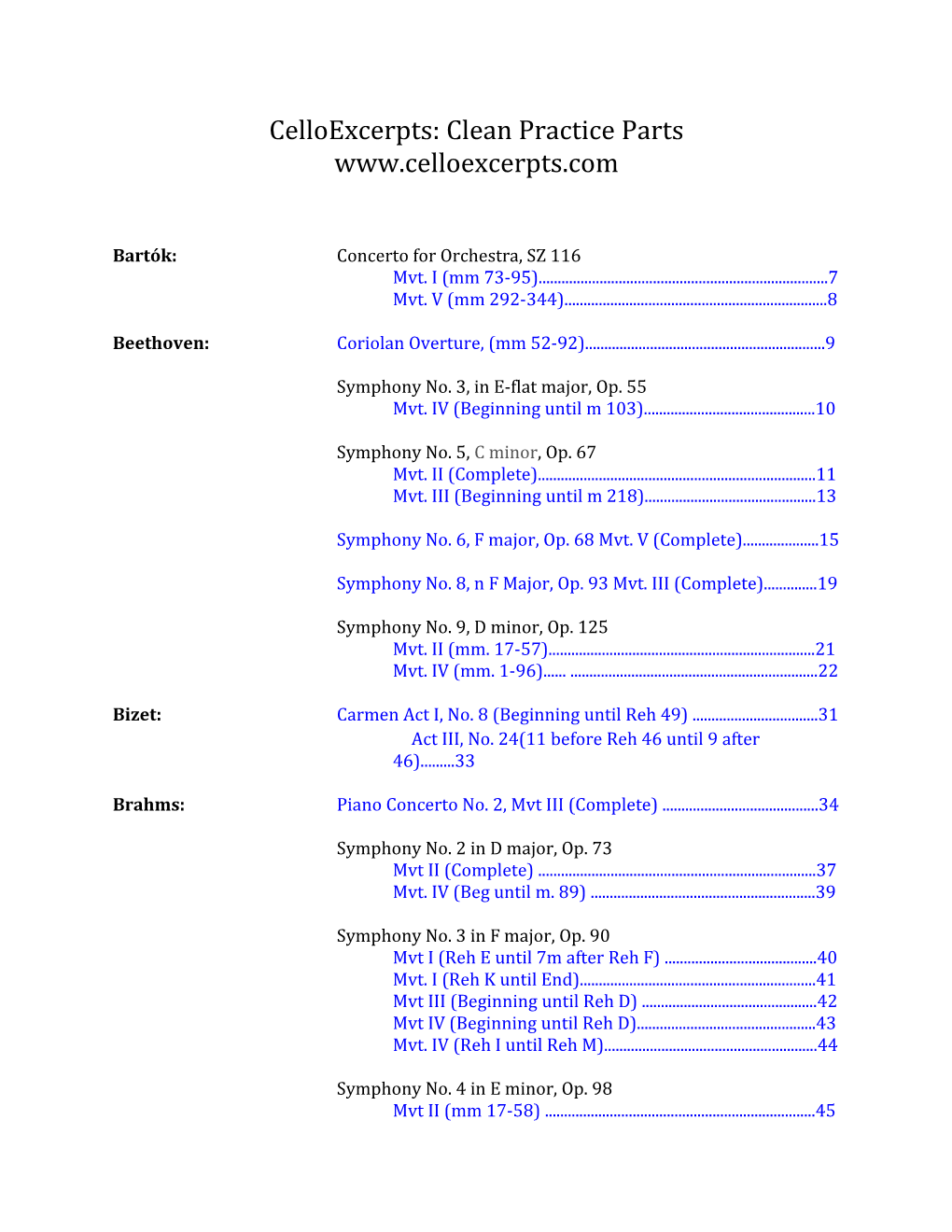 Celloexcerpts: Clean Practice Parts