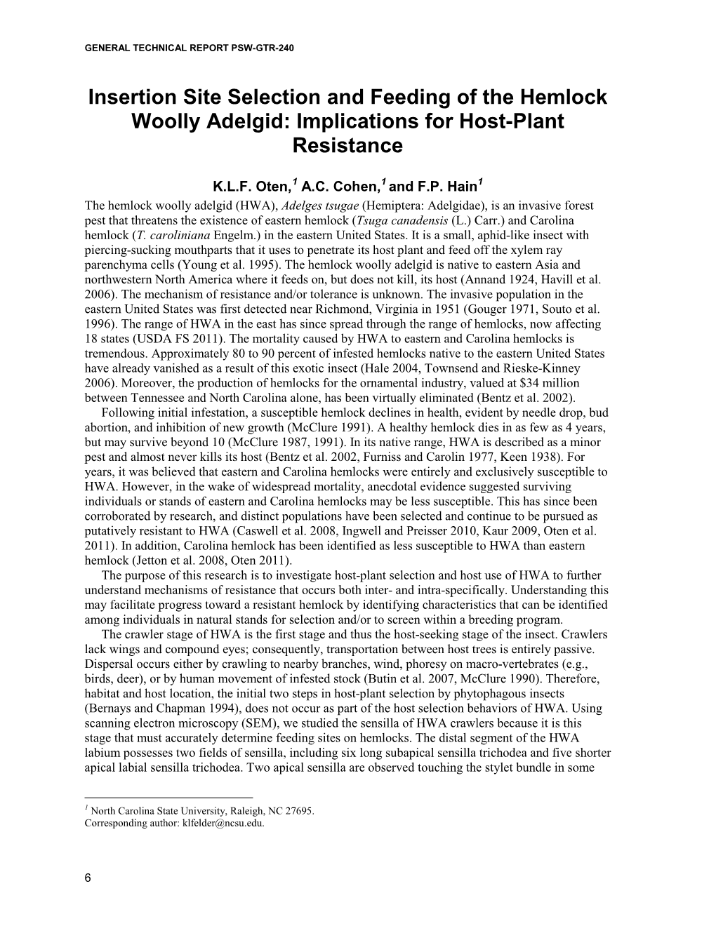 Insertion Site Selection and Feeding of the Hemlock Woolly Adelgid: Implications for Host-Plant Resistance