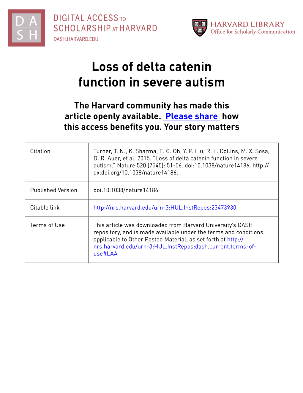 Loss of Delta Catenin Function in Severe Autism