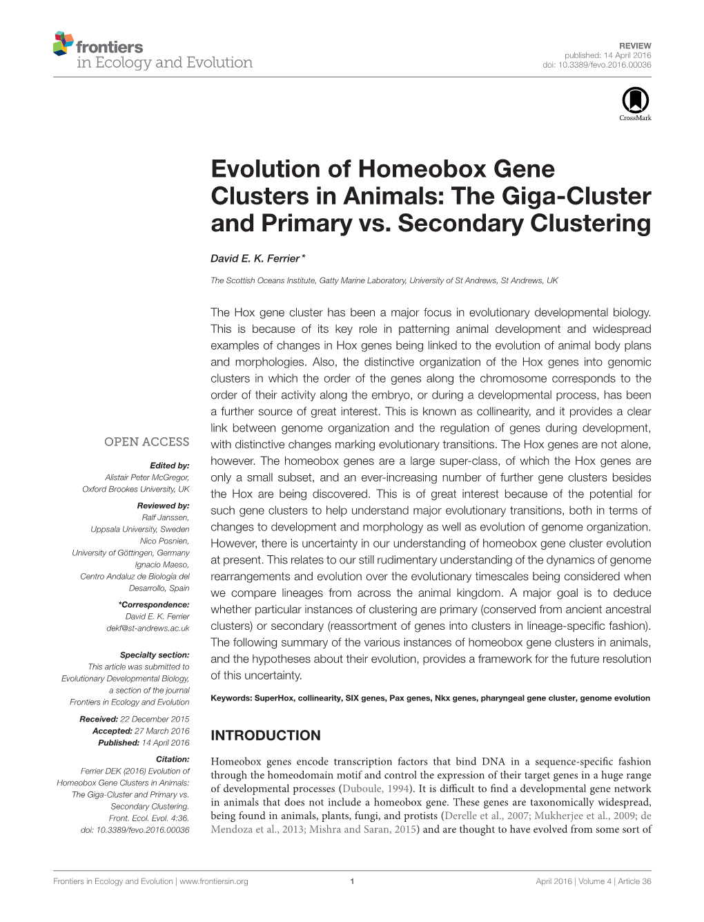 Evolution of Homeobox Gene Clusters in Animals: the Giga-Cluster and Primary Vs