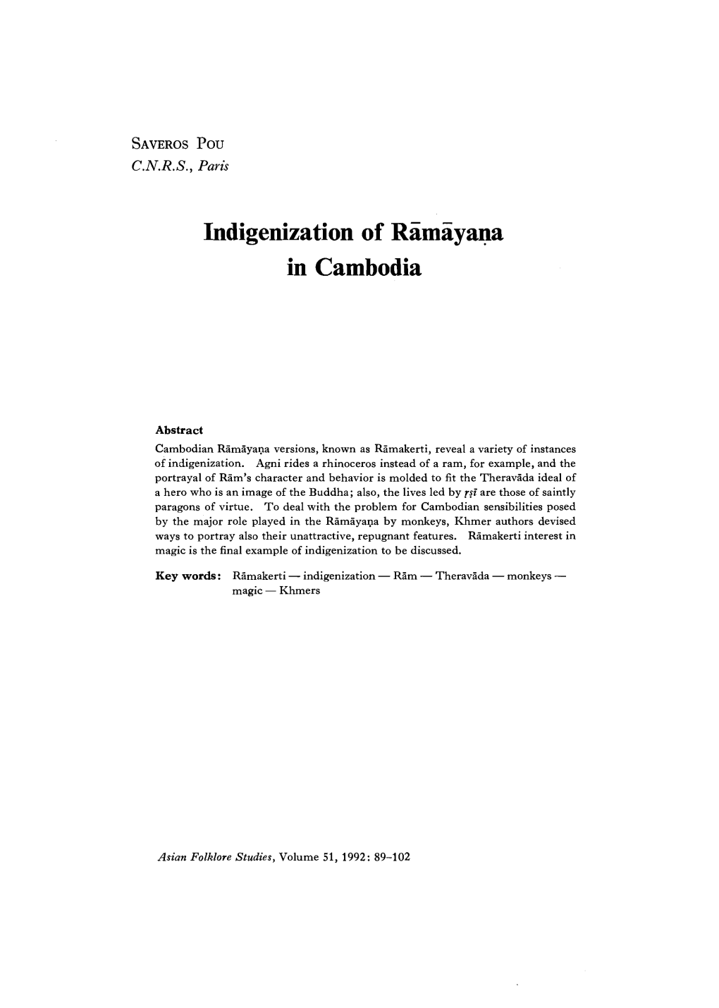 Indigenization of Ramayana in Cambodia