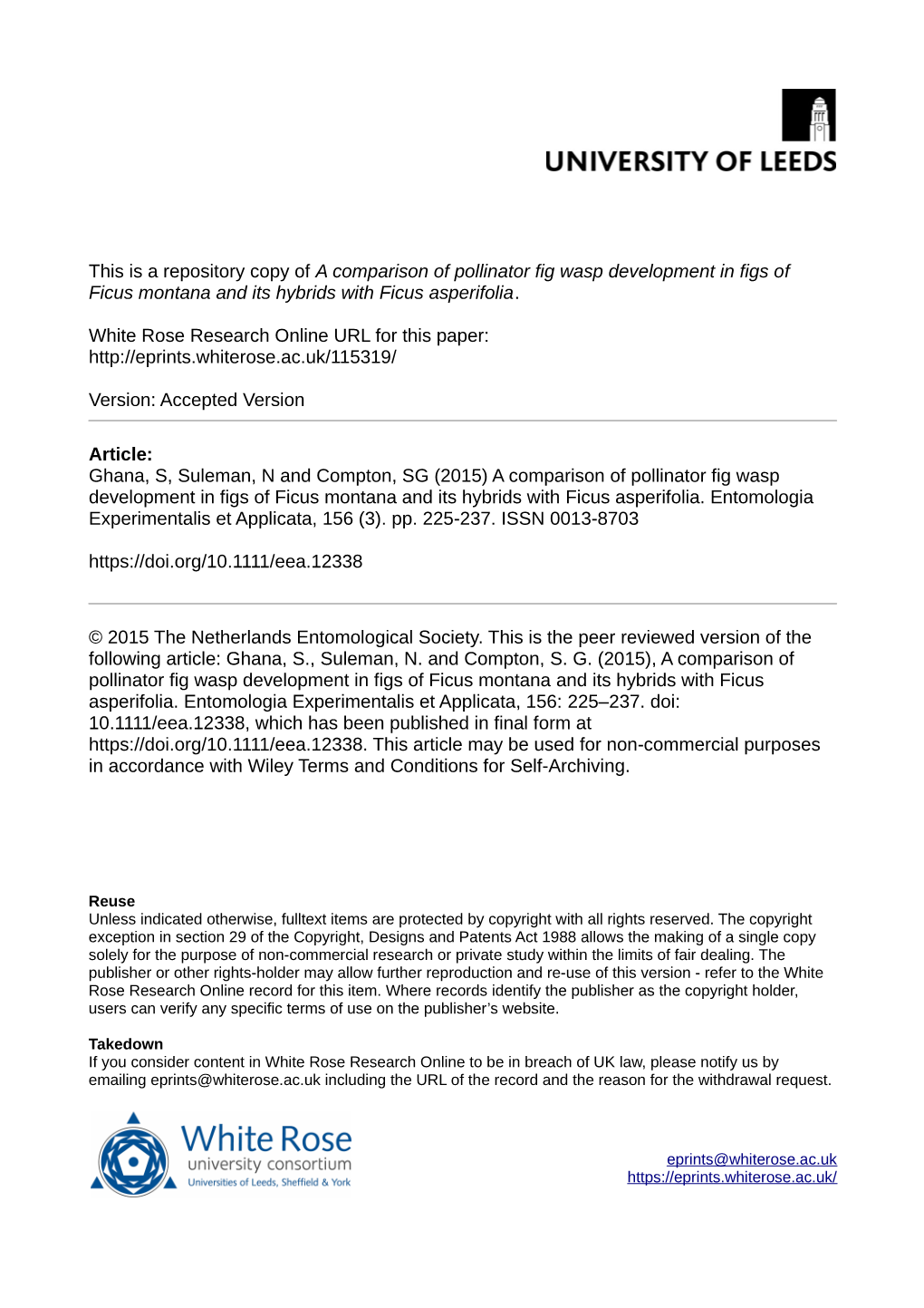 A Comparison of Pollinator Fig Wasp Development in Figs of Ficus Montana and Its Hybrids with Ficus Asperifolia