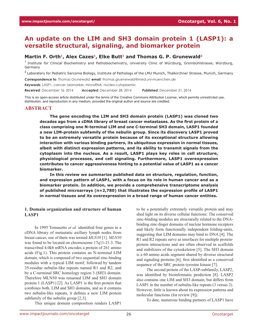 An Update on the LIM and SH3 Domain Protein 1 (LASP1): a Versatile Structural, Signaling, and Biomarker Protein