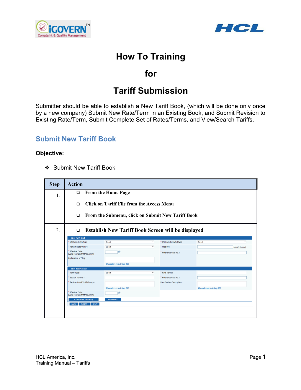 Submit New Tariff Book