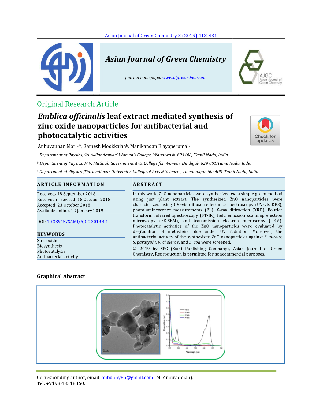 Asian Journal of Green Chemistry 3 (2019) 418-431