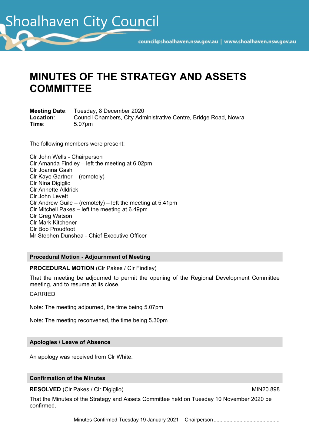 Minutes of Strategy and Assets Committee