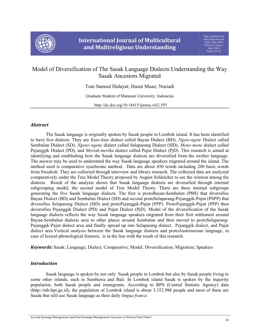 International Journal of Multicultural and Multireligious Understanding Model of Diversification of the Sasak Language Dialects